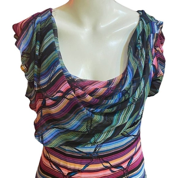 Diane Von Furstenberg Silk Dress Asymmetric Side Flounce Size 8 - Picture 2 of 5